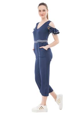 Women's Crepe Blue Full Leg Jumpsuit 5