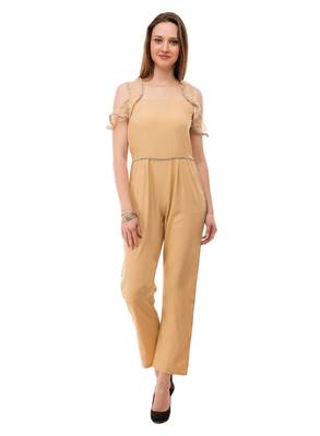 Women's Crepe Beige Full Leg Jumpsuit 1