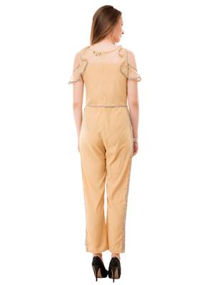 Women's Crepe Beige Full Leg Jumpsuit 3