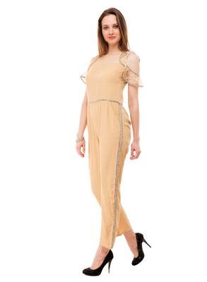 Women's Crepe Beige Full Leg Jumpsuit 5