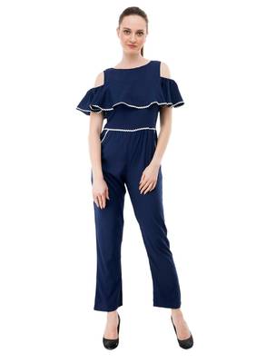 Women's Crepe Blue Full Leg Jumpsuit 1