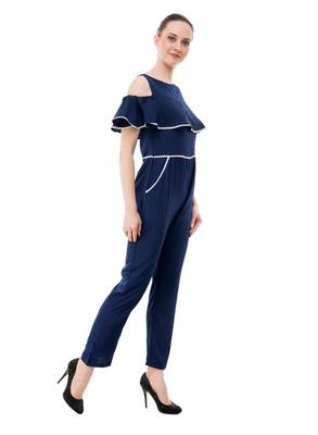 Women's Crepe Blue Full Leg Jumpsuit 2