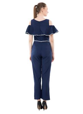 Women's Crepe Blue Full Leg Jumpsuit 3