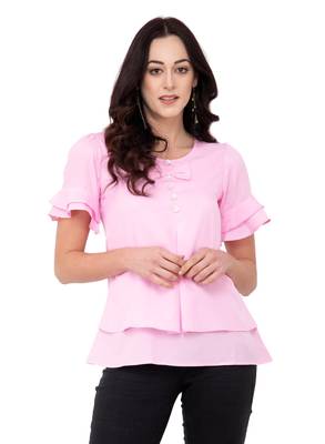 Pink plain crepe tops 1
