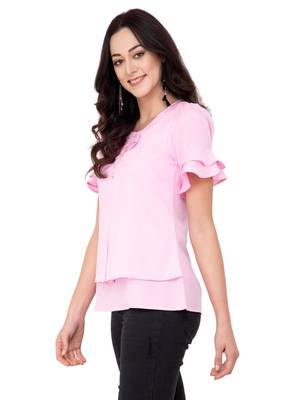 Pink plain crepe tops 2