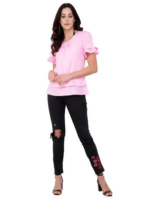 Pink plain crepe tops 5