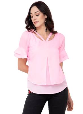Pink plain crepe tops 1