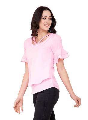 Pink plain crepe tops 2