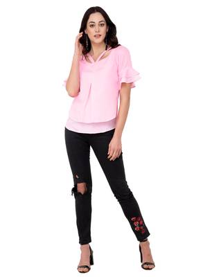 Pink plain crepe tops 5