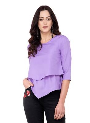 Purple plain crepe tops 1