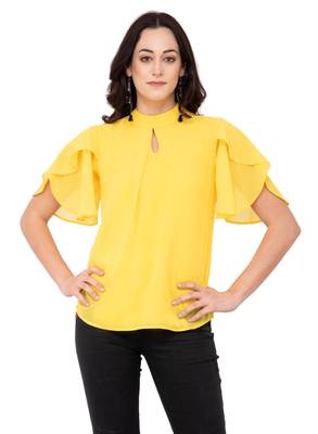 Yellow plain georgette tops 1