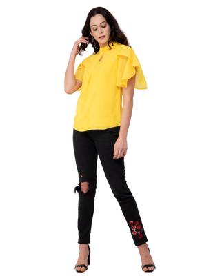 Yellow plain georgette tops 5