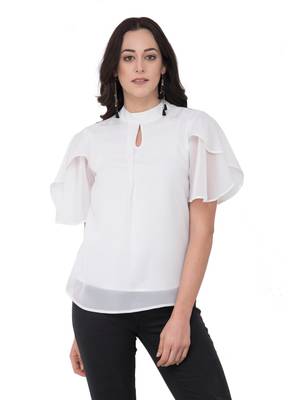 White plain georgette tops 1