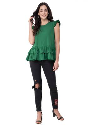 Green plain crepe tops 3