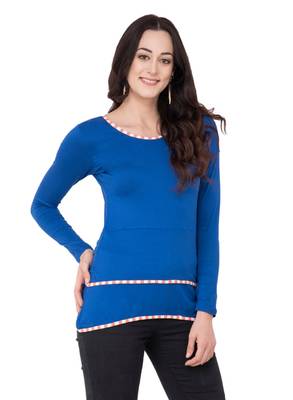 Blue plain polyester tops 1