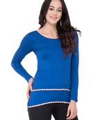 Blue plain polyester tops