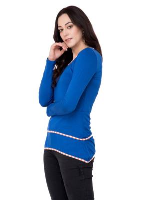 Blue plain polyester tops 2