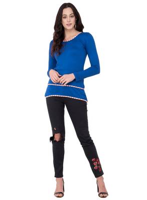 Blue plain polyester tops 5