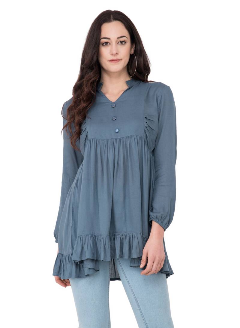 Grey plain polyester tops