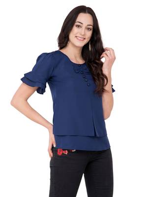 Blue plain crepe tops 2