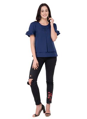 Blue plain crepe tops 5