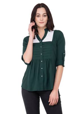 Green plain crepe tops 1