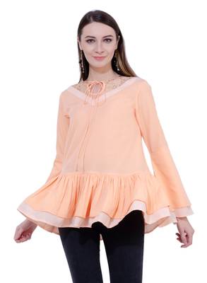 Beige plain Crepe tops 1