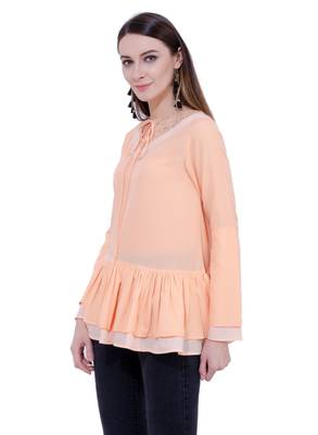 Beige plain Crepe tops 2