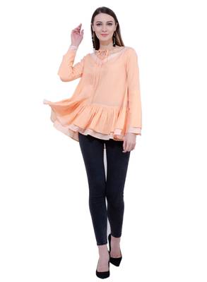 Beige plain Crepe tops 5