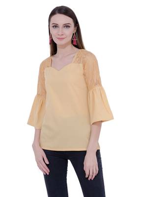 Beige plain Crepe tops 1