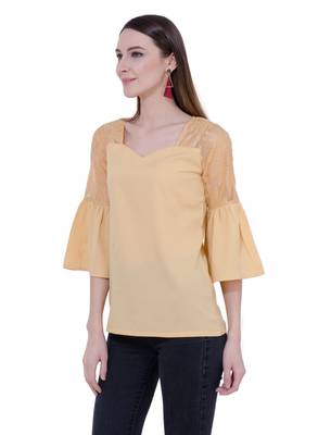 Beige plain Crepe tops 2