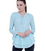 blue plain Crepe tops