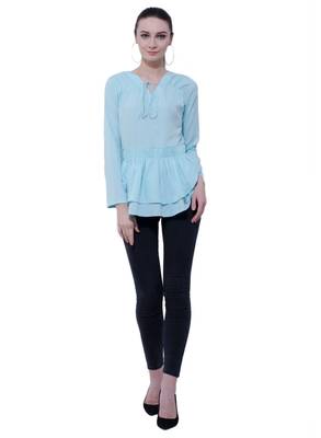 blue plain Crepe tops 5