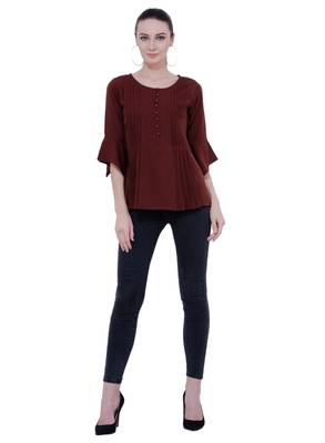 Brown plain Crepe tops 5