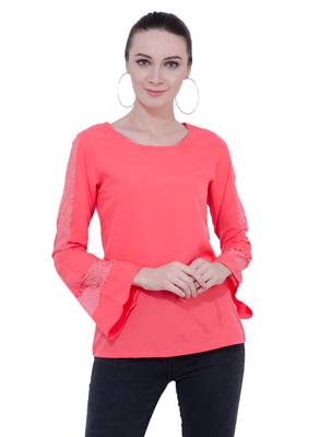 Pink plain Crepe tops 1