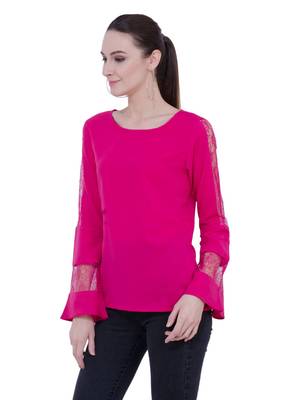 Pink plain Crepe tops 1