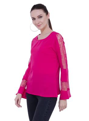 Pink plain Crepe tops 2