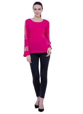Pink plain Crepe tops 5