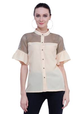 Beige plain Crepe tops 1