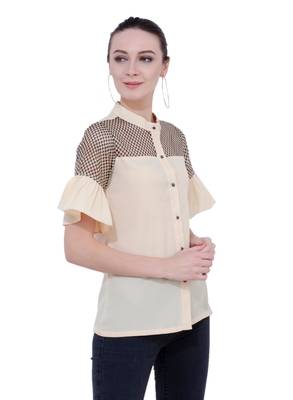 Beige plain Crepe tops 2