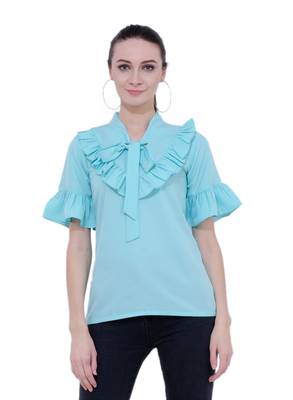 blue plain Crepe tops 1