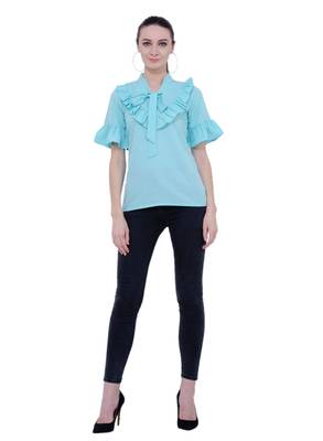 blue plain Crepe tops 5