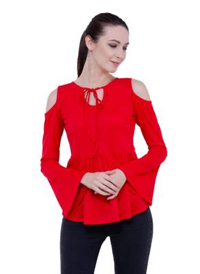 Red plain Crepe tops 1
