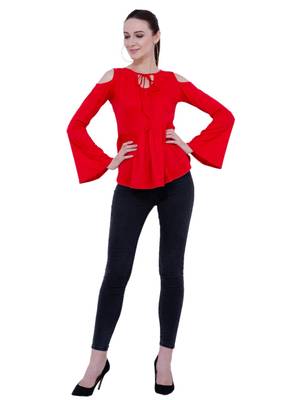 Red plain Crepe tops 5