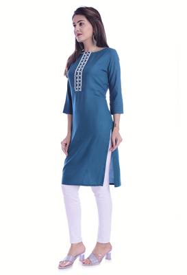 Blue Color Rayon Fabric Short Kurti 3