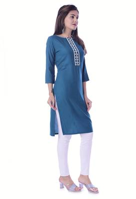 Blue Color Rayon Fabric Short Kurti 5