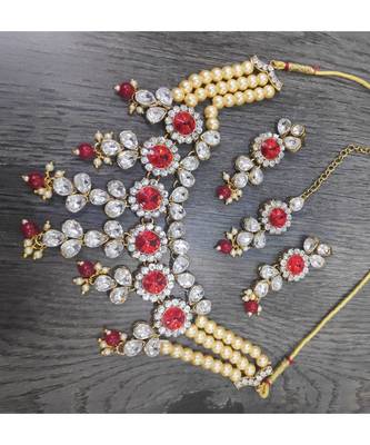 Crystal Pearl Gold Plated Necklace Set 1
