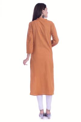 Mustard Color Cotton Slub Fabric Pintex Work Straight Kurti 2