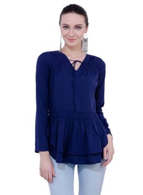 Blue plain Crepe tops 1
