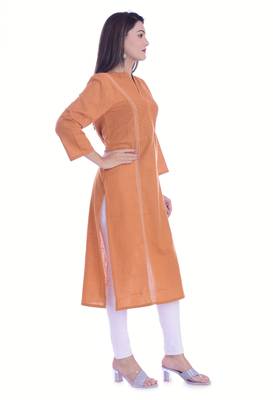 Mustard Color Cotton Slub Fabric Pintex Work Straight Kurti 3